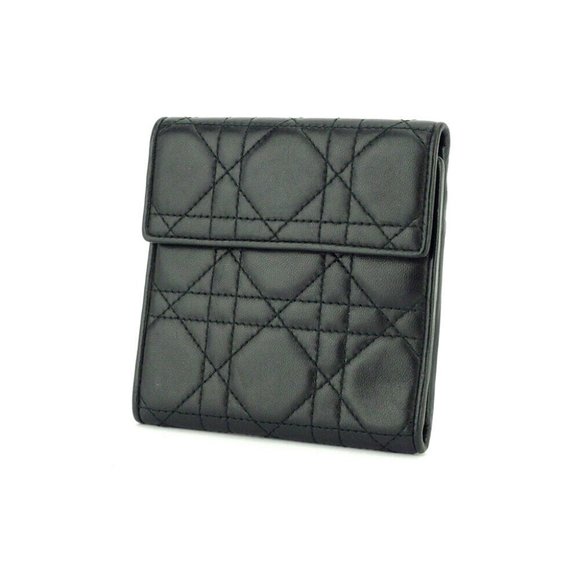 Dior Tri-Fold Wallet Lady Dior Leather Auth used T1796 - Picture 1 of 8